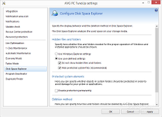 Showing the AVG PC Tuneup settings for the Disk Space Explorer module